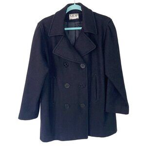 Mario De Pinto Womens Pea Coat Black Size Large Vintage Wool Blend Made In USA